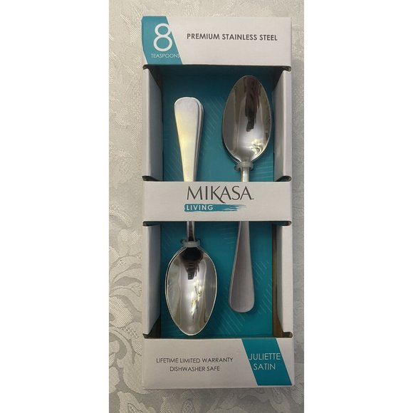 MIKASA Living Juliette Satin Premium Stainless Flatware 8 Teaspoons New‎ - Picture 1 of 5